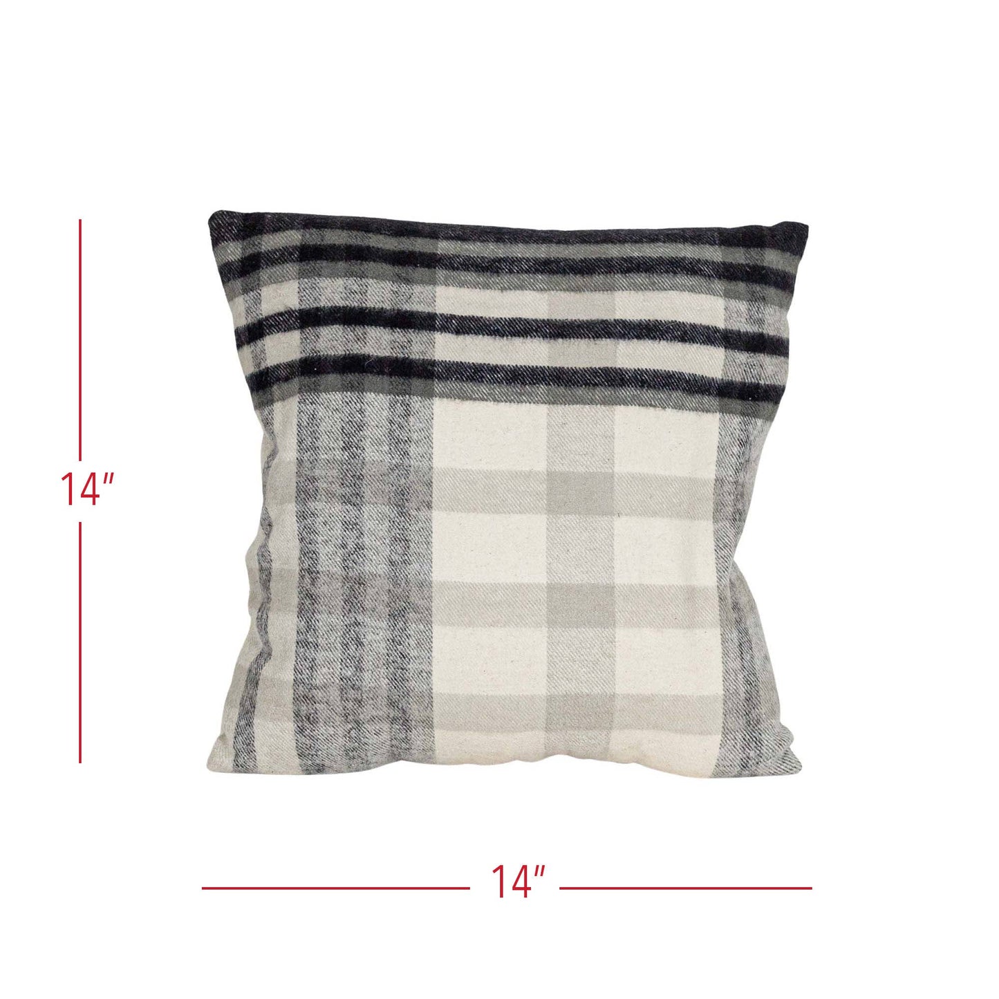 Arlen 14x14 Plaid Throw Pillow Black Cotton Fall Decor