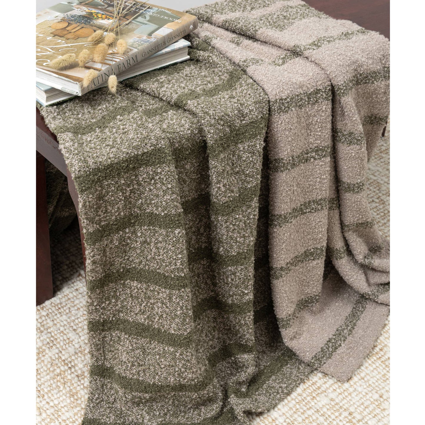 Handwoven Green Gray Striped Throw Blanket