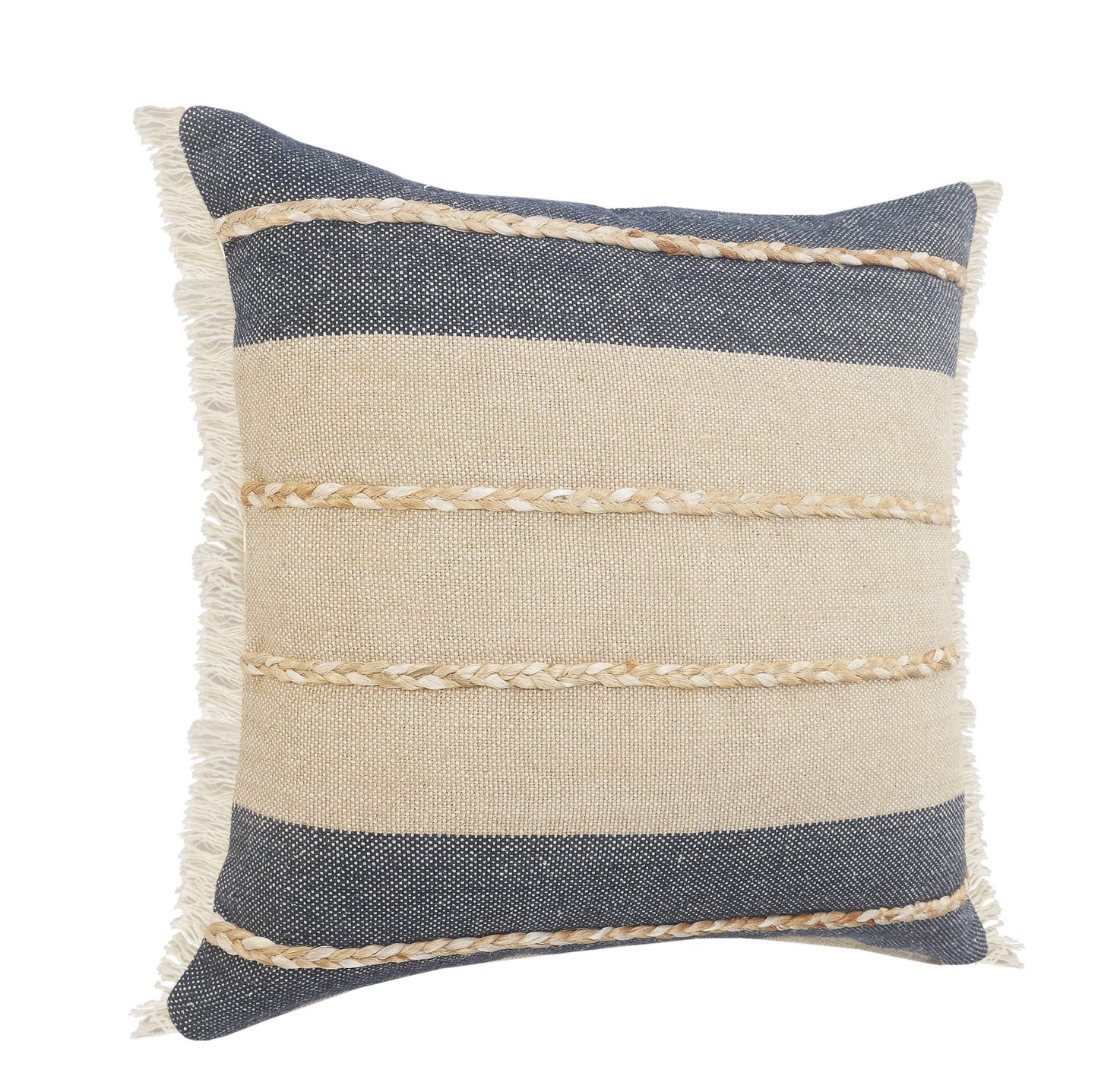 Atlantis Denim Blue and Taupe Throw Pillow with Jute