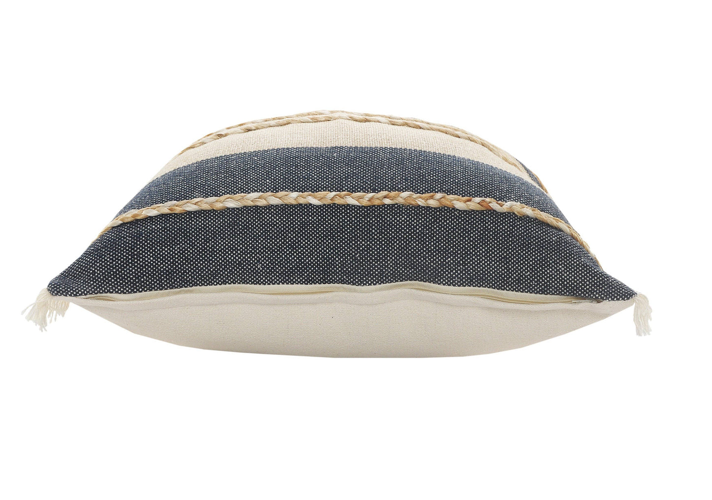 Atlantis Denim Blue and Taupe Throw Pillow with Jute