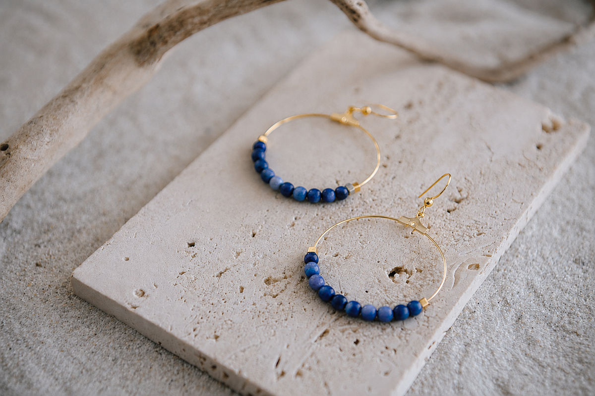 Gemstone and Gold-Plated Hoop Earrings
