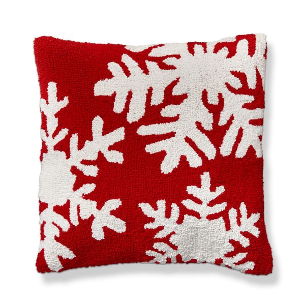 Red and White Snowflake Pillow Throw Pillow 16"
