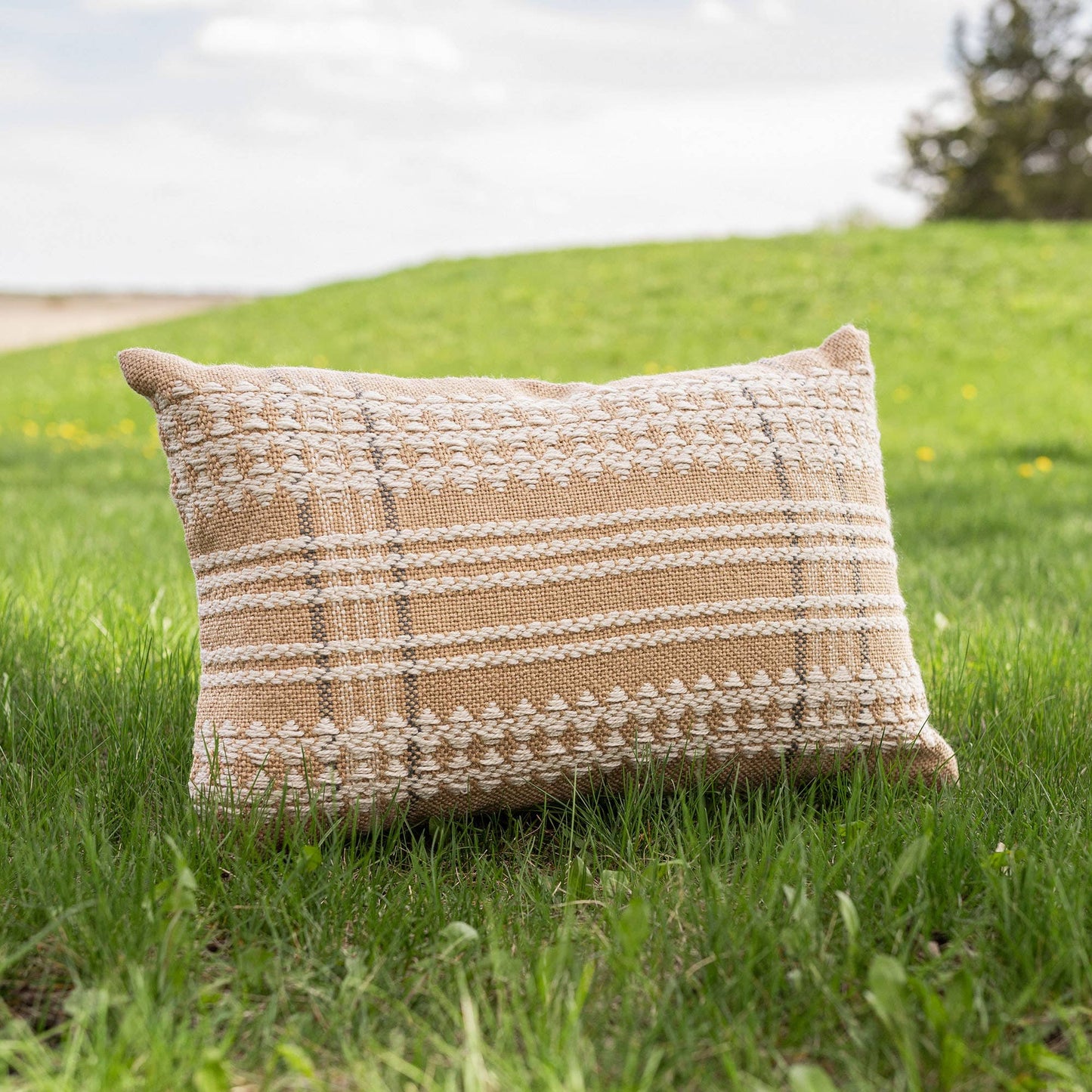 Olin 14x22 Outdoor Indoor Woven Boho Diamond Filled Pillow