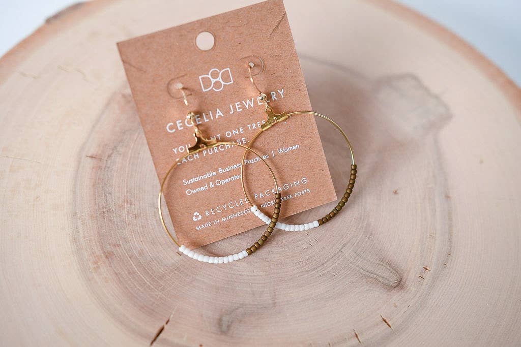 Seed Bead Half and Half Hoop Earring