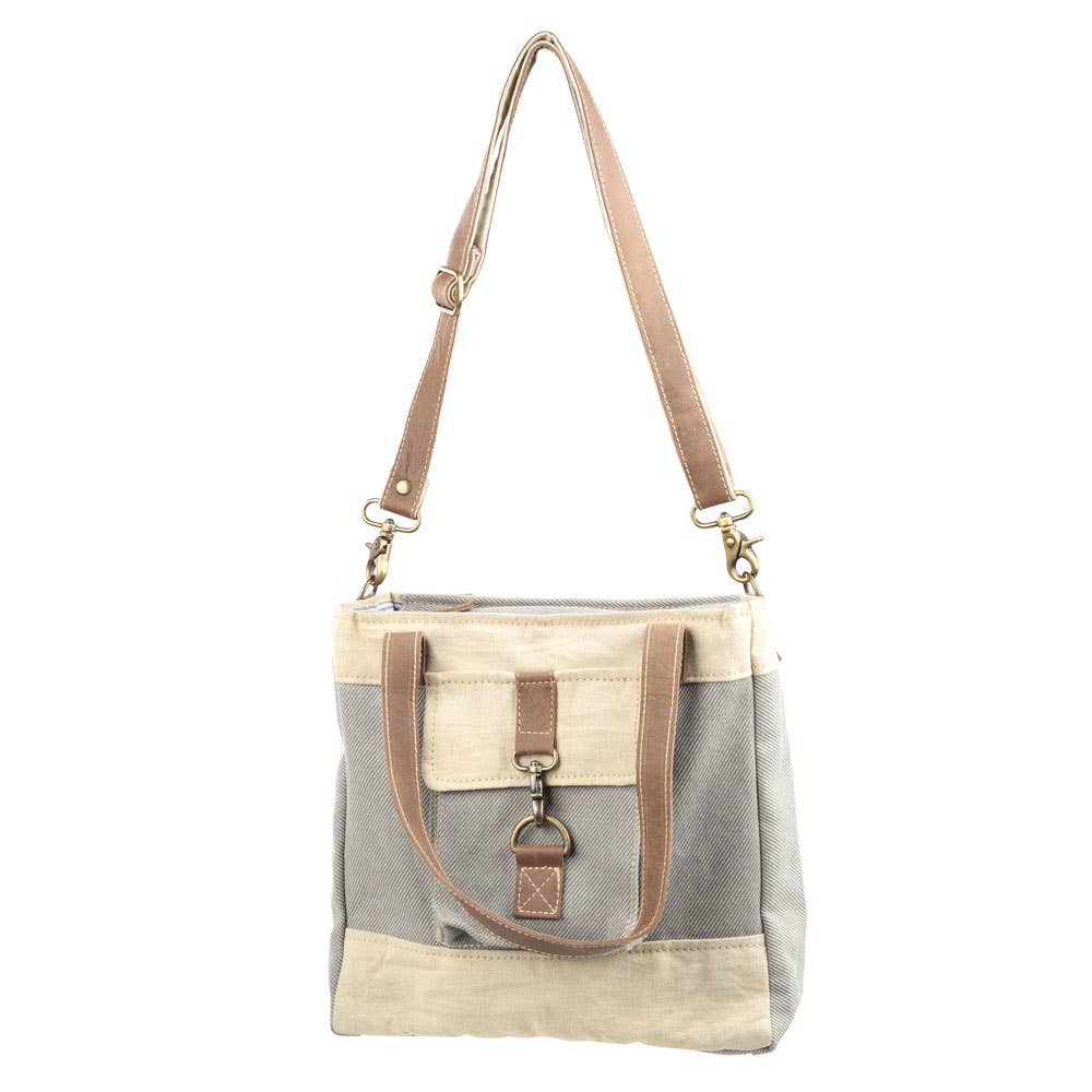 Mixed Fabric Canvas Crossbody Bag