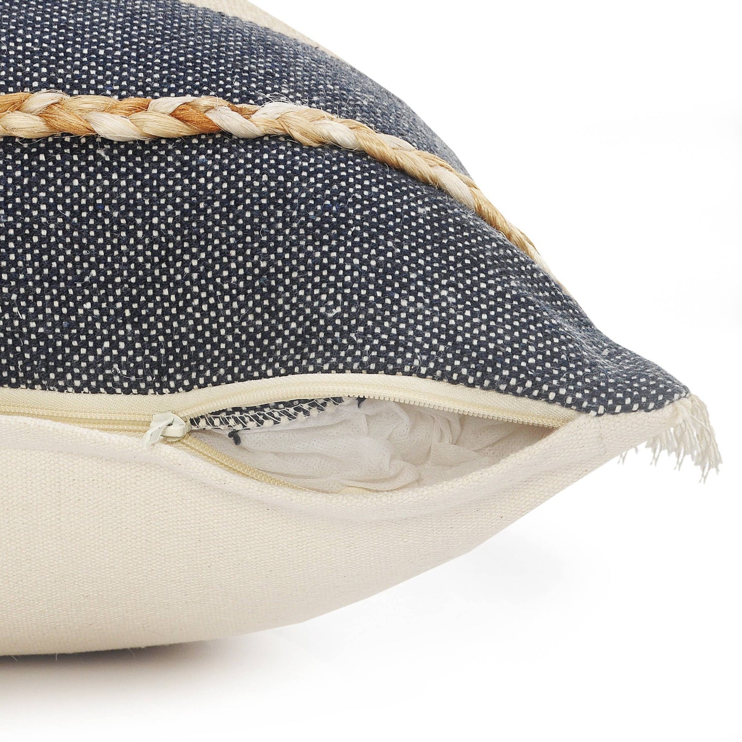 Atlantis Denim Blue and Taupe Throw Pillow with Jute