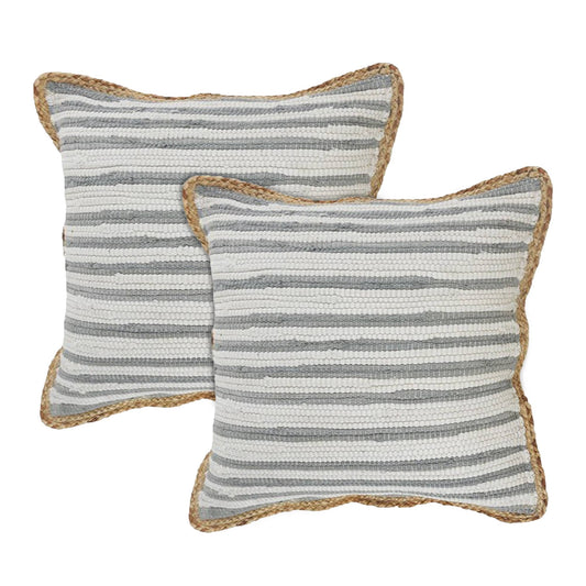Riley Gray Striped Cotton Blend Throw Pillow