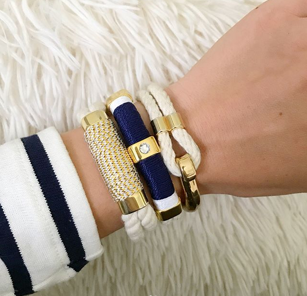 Kingston Ivory/Navy/White/Gold Nautical Rope Bracelet