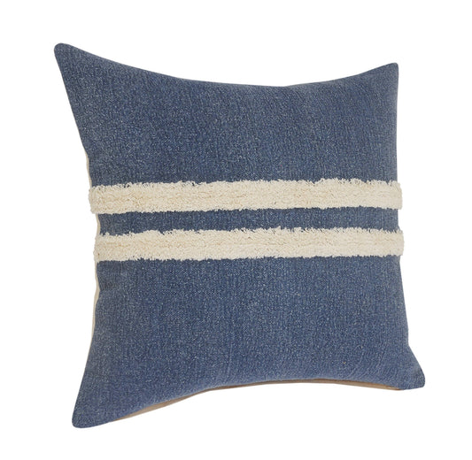 Seashore Dusty Blue Striped Cotton Throw Pillow