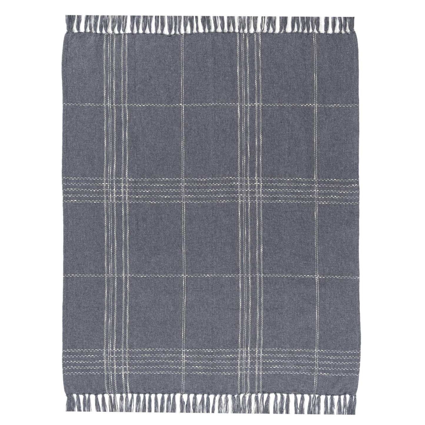 Farmhouse Blue/Ivory Plaid Cotton Blend Throw Blanket