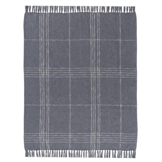 Farmhouse Blue/Ivory Plaid Cotton Blend Throw Blanket