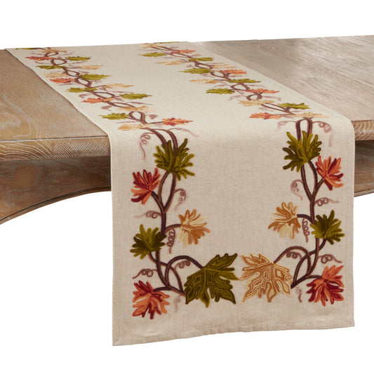 Embroidered Fall Leaf Runner