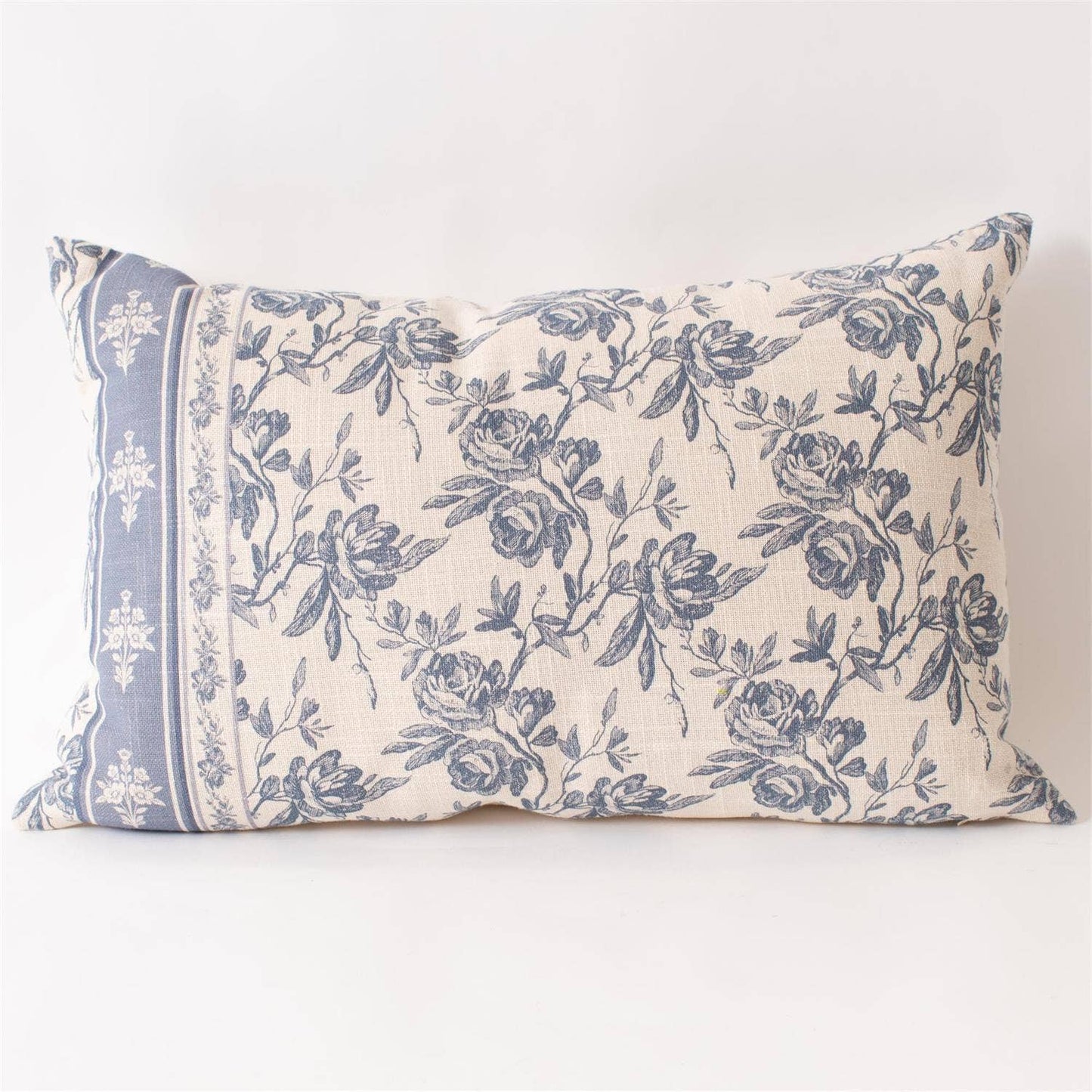 French Blue Floral Lumbar Pillow 14x22