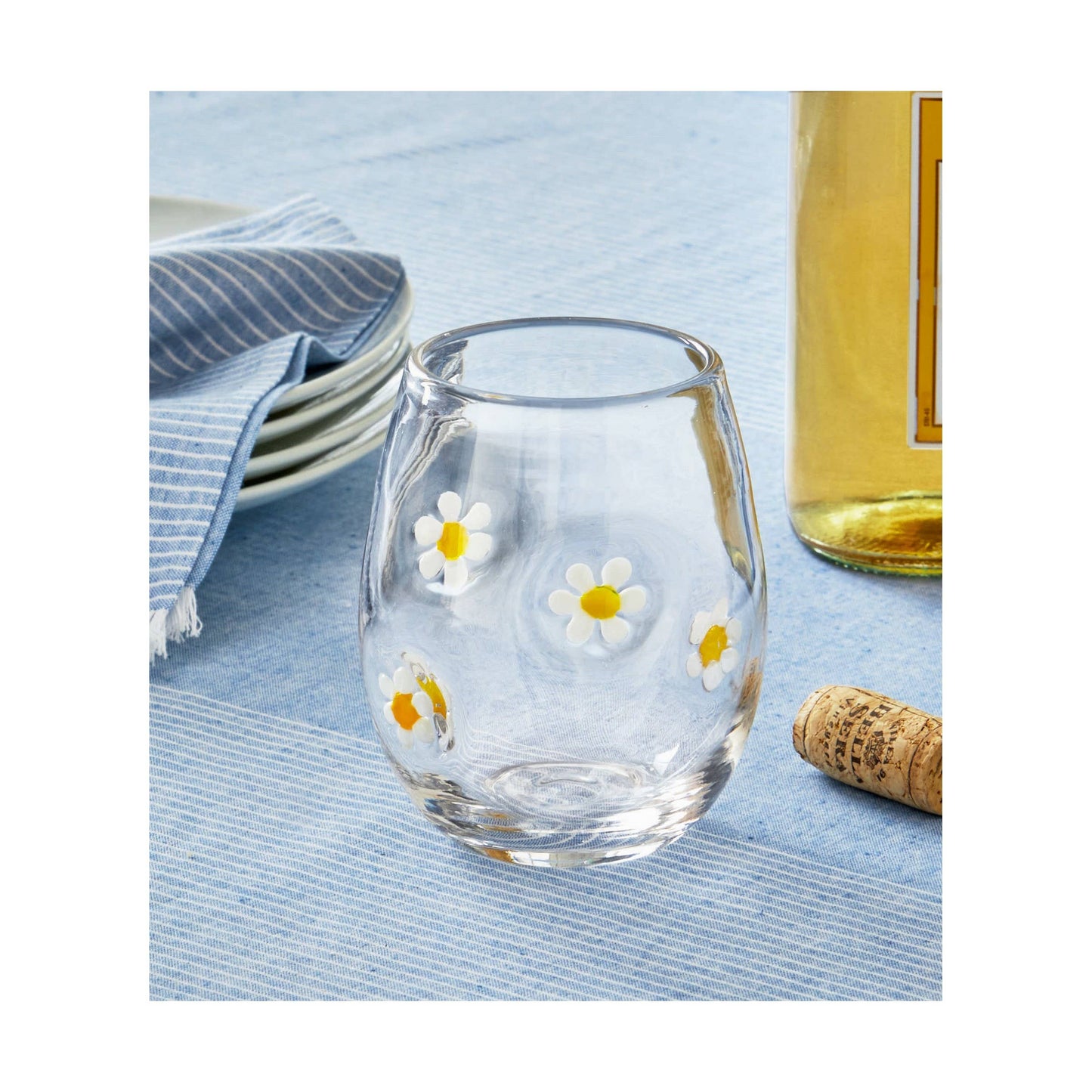 Flower Stemless Wine Glass White Multi Summer