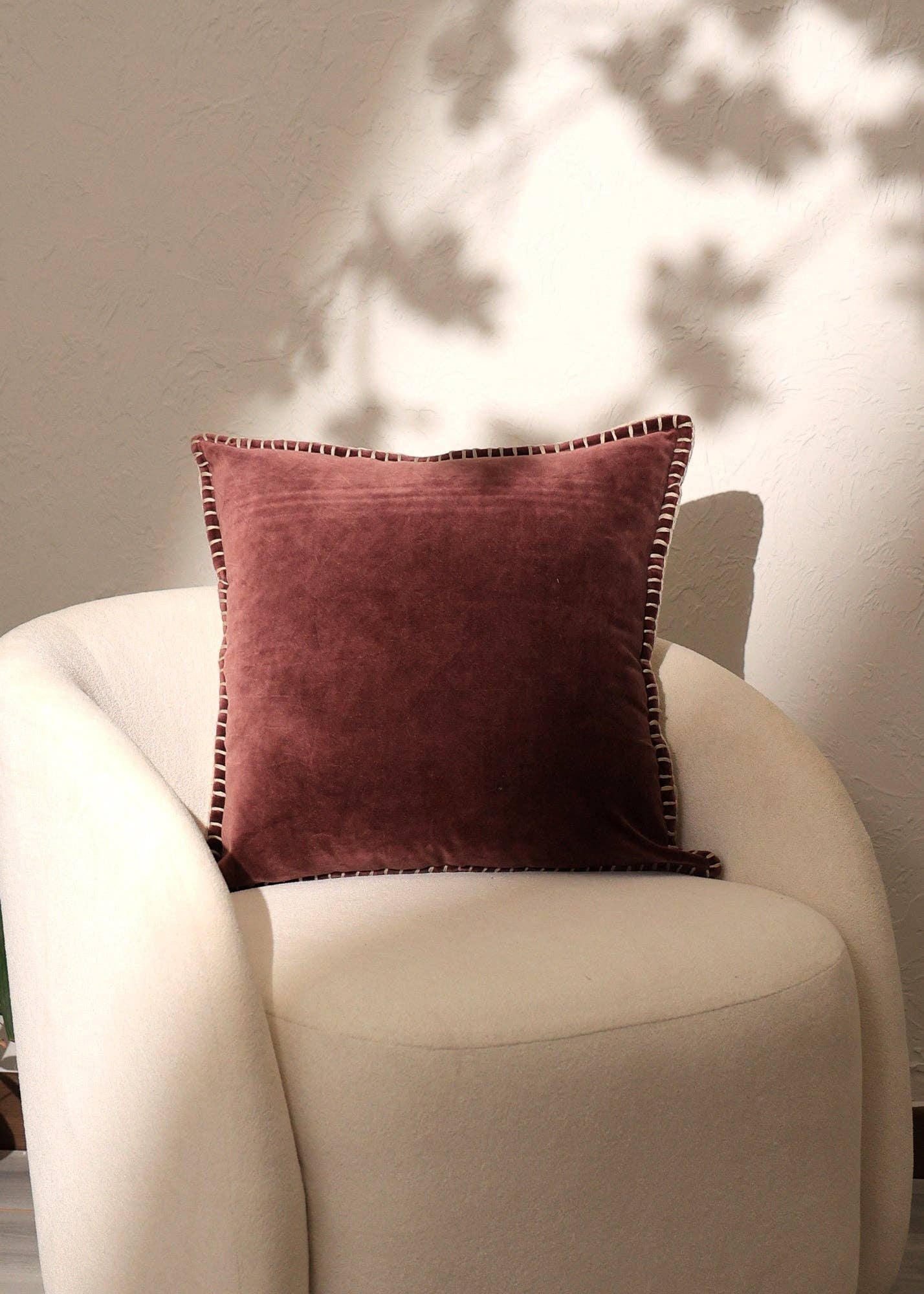 Cotton Velvet Throw Pillow with Handstitched Edges 18X18"