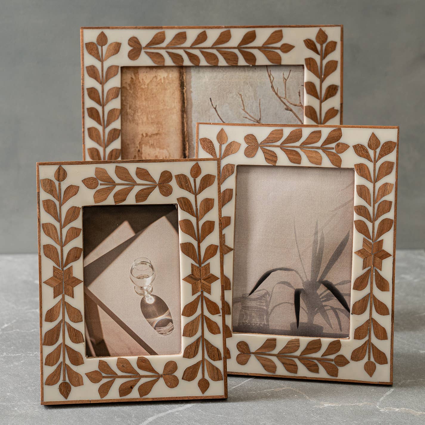 White Bone & Wood Floral Photo Frame 5x7