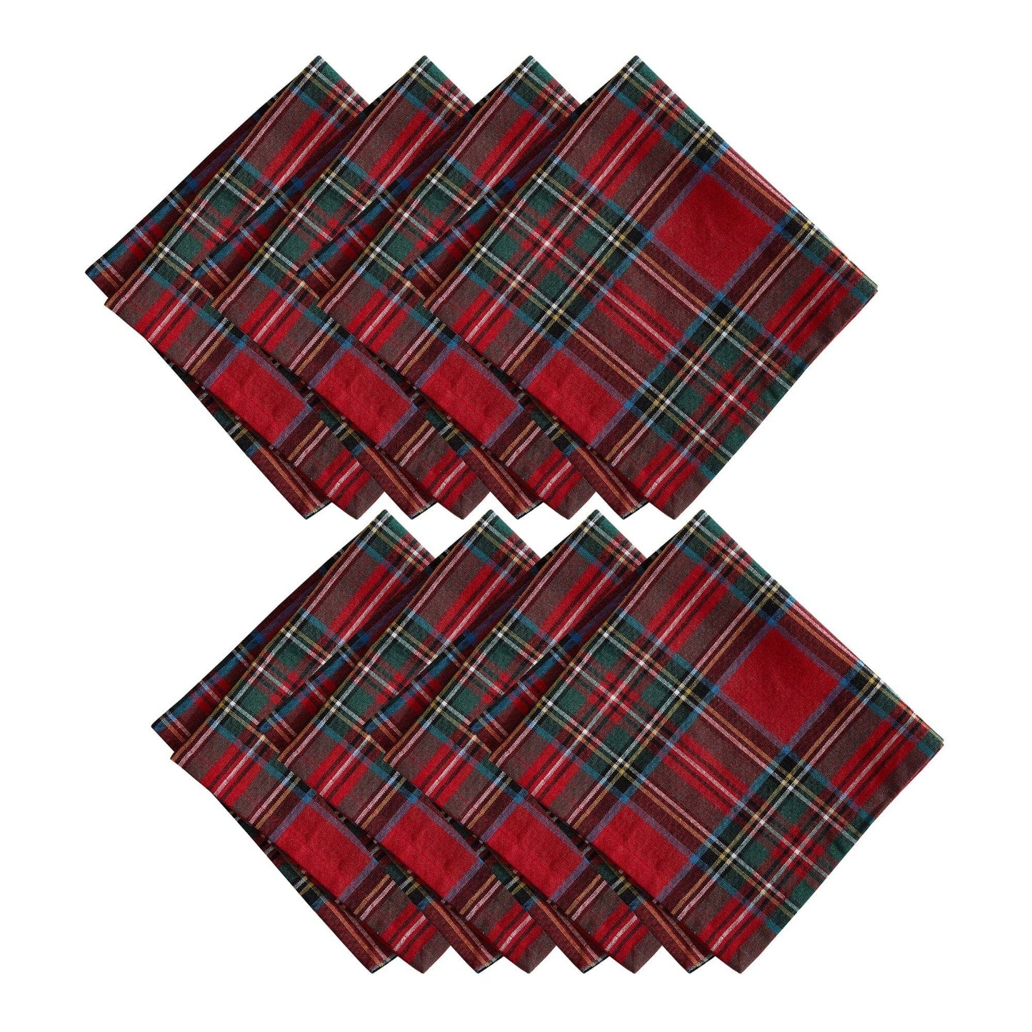 Stowe Tartan Holiday Plaid Cotton Napkins, Set of 8 - 17x17 (Red)
