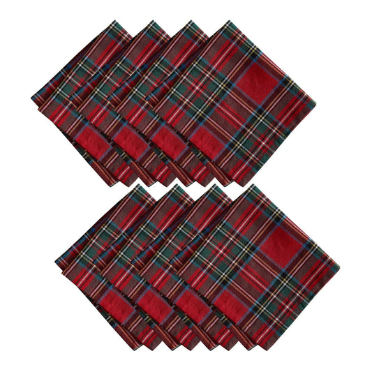 Stowe Tartan Holiday Plaid Cotton Napkins, Set of 8 - 17x17 (Red)