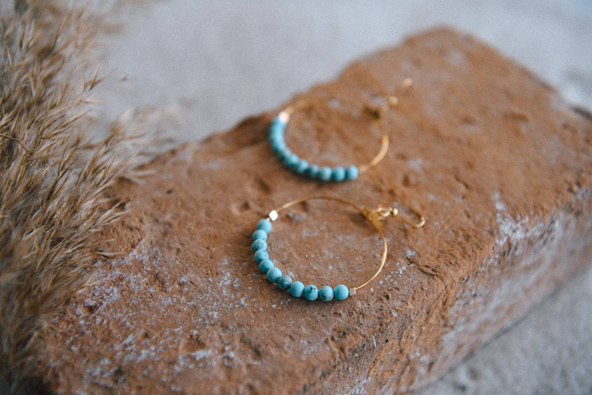 Gemstone and Gold-Plated Hoop Earrings