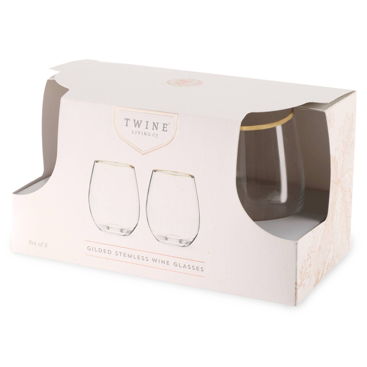 Gilded Gold Rimmed Glass Stemless Wine Glasses (Set of 2)