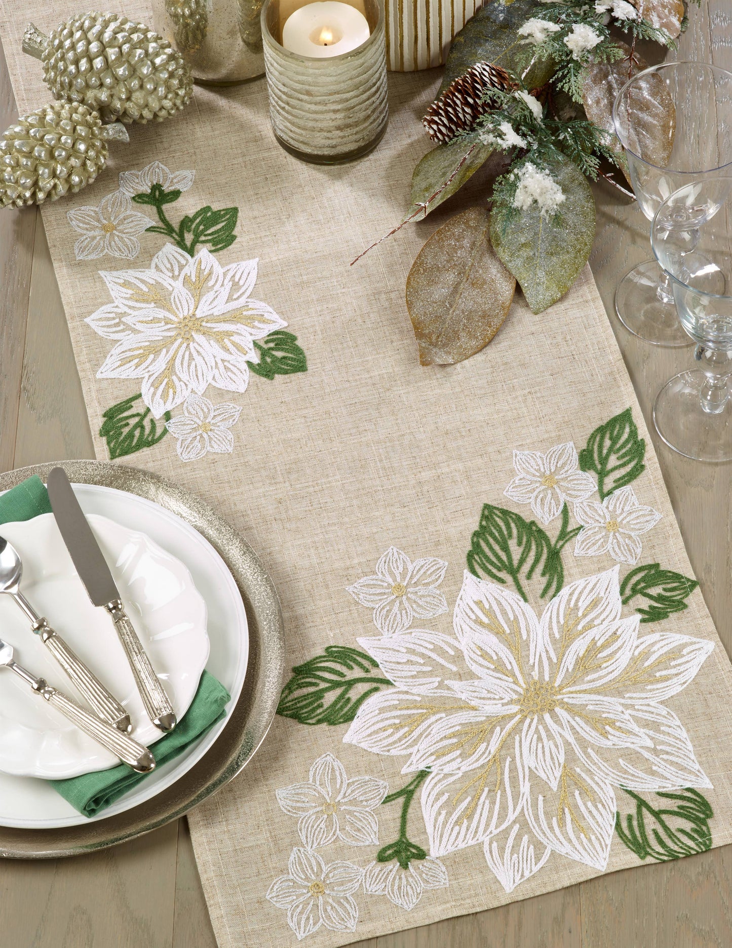 Embroidered Poinsettia Runner