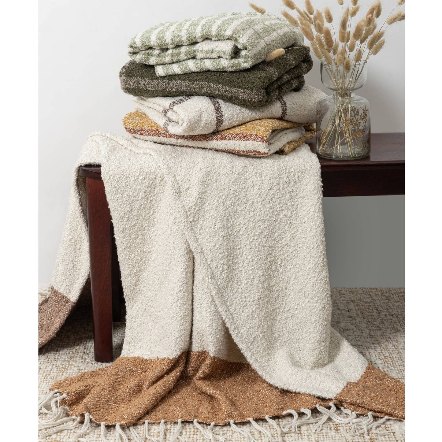 Striped Performance Throw Blanket (Ivory/Mustard)