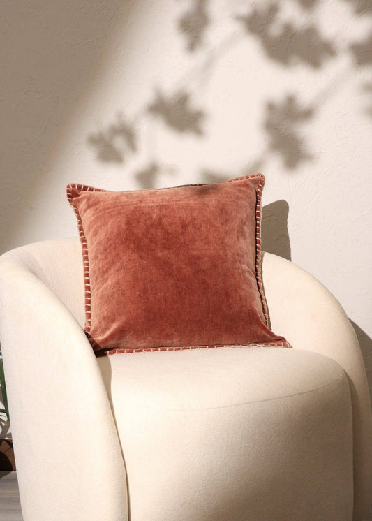 Cotton Velvet Throw Pillow with Handstitched Edges 18X18"