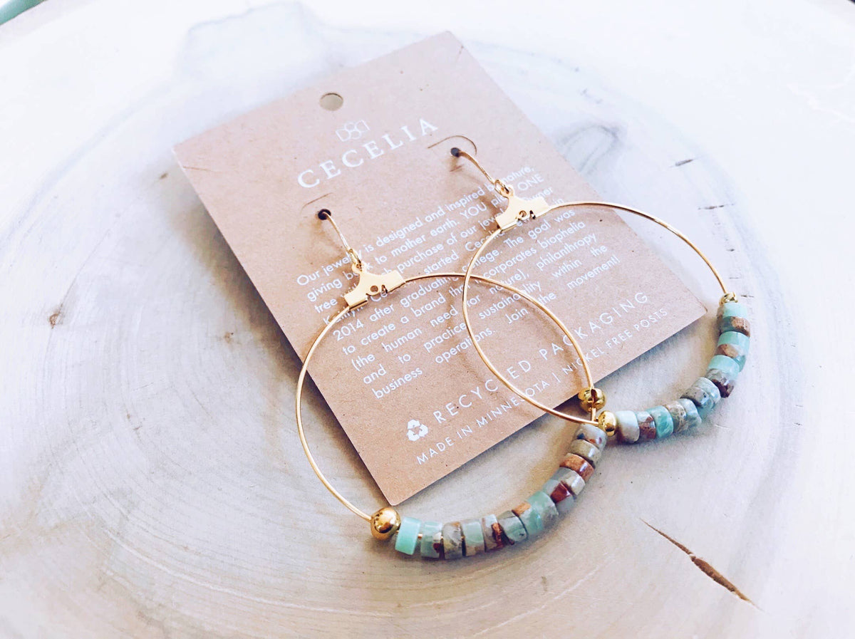 Gemstone and Gold-Plated Hoop Earrings