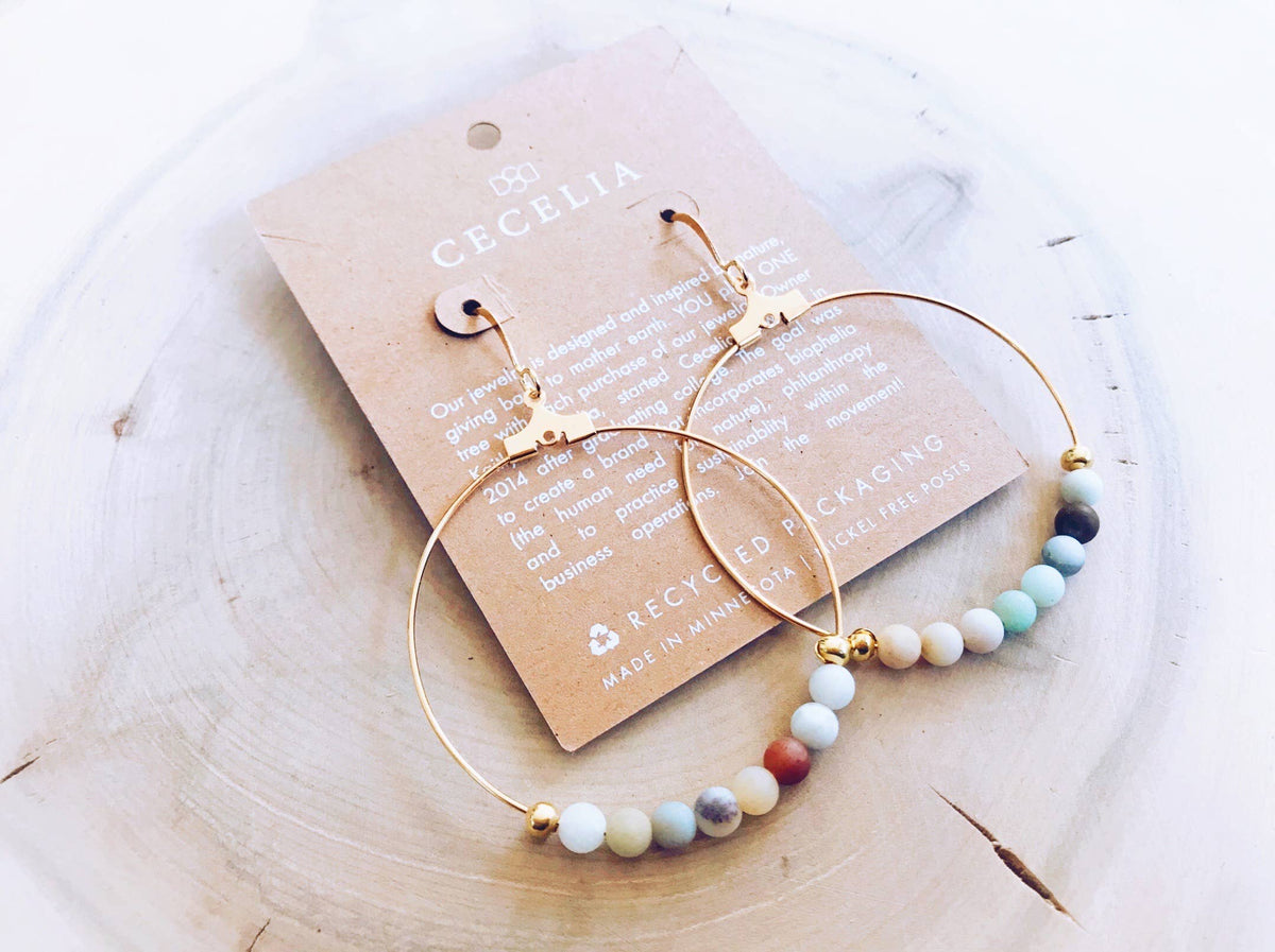 Gemstone and Gold-Plated Hoop Earrings