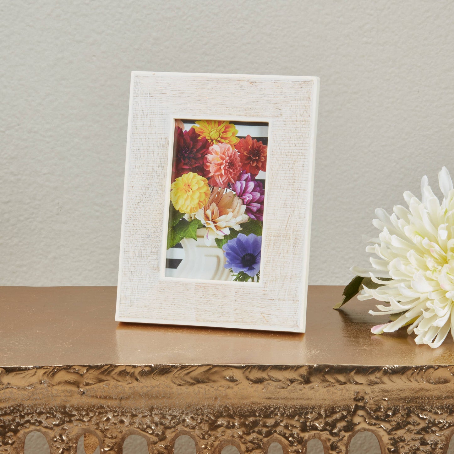 Luxe Cross Hatch Bone + Wood Photo Frame 5x7