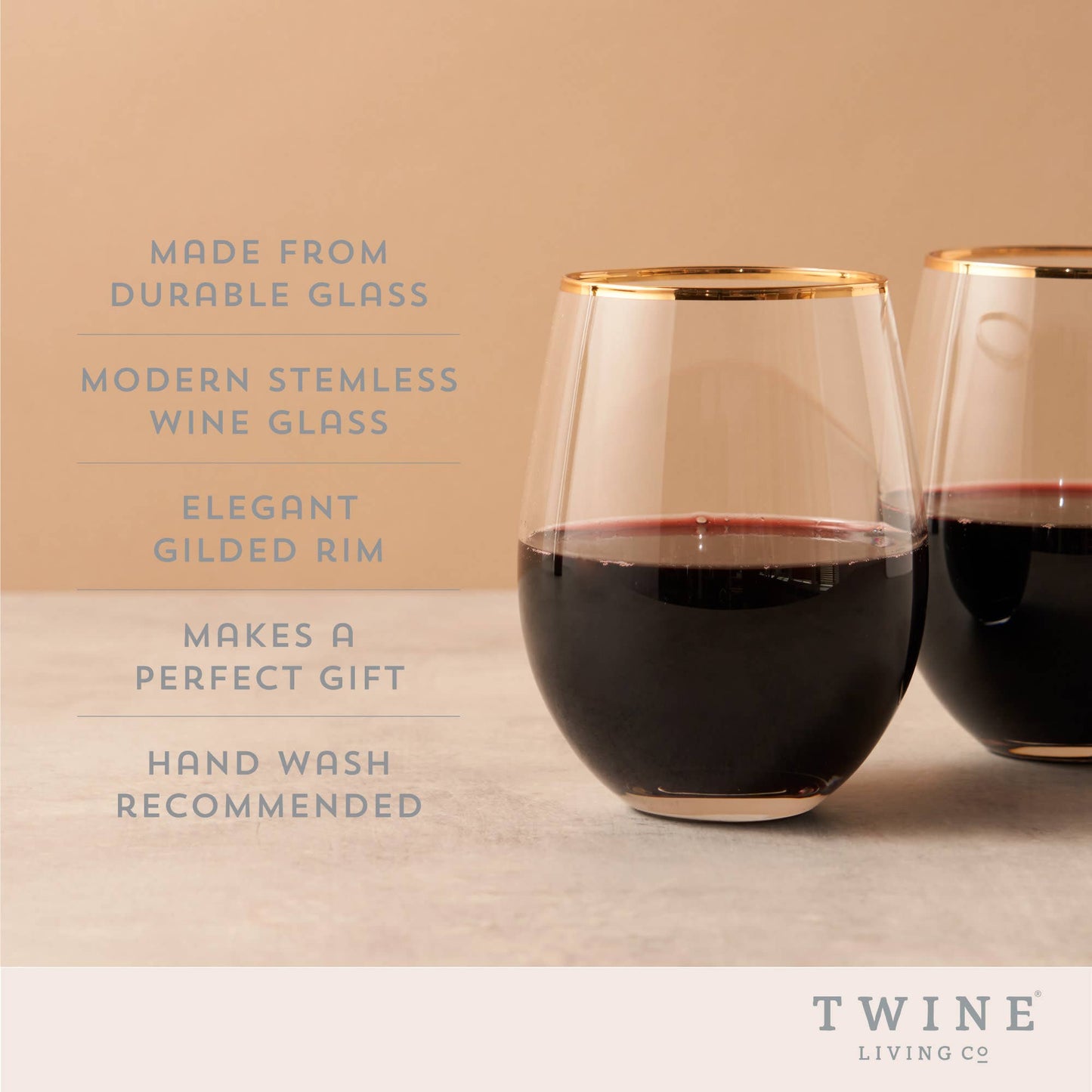 Gilded Gold Rimmed Glass Stemless Wine Glasses (Set of 2)