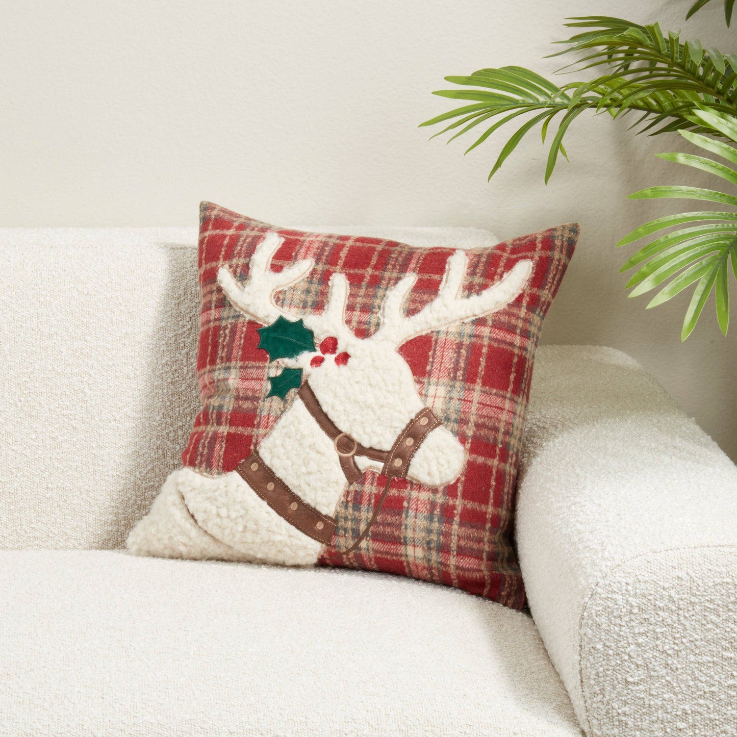Plaid Reindeer Throw Pillow
