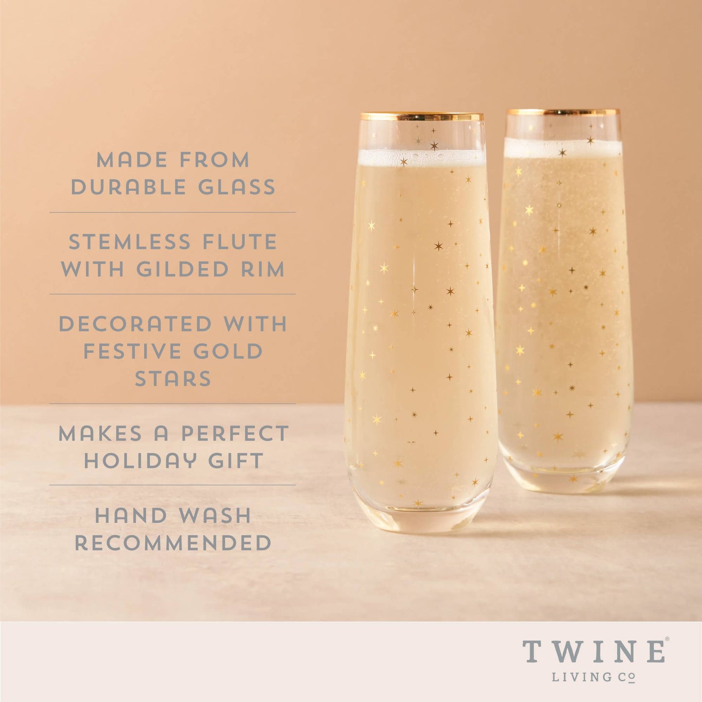 Starlight Gold Accented Stemless Champagne Flutes (Set of 2)