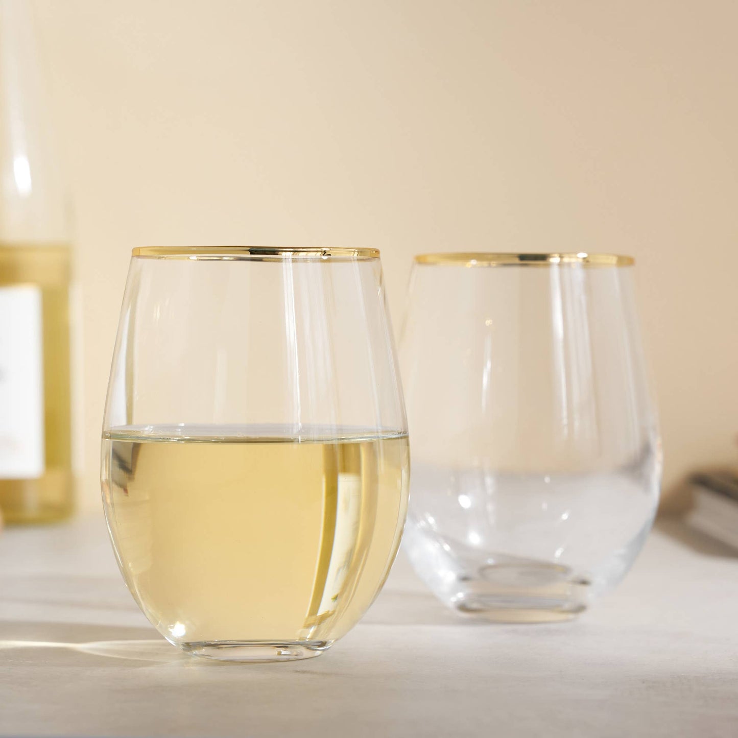Gilded Gold Rimmed Glass Stemless Wine Glasses (Set of 2)