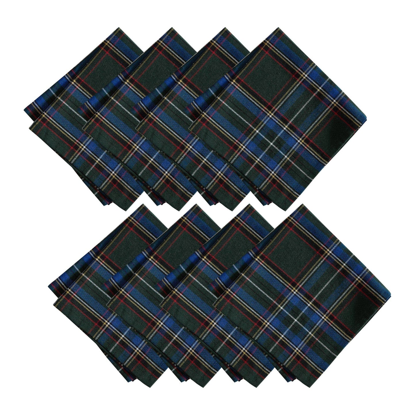 Stowe Tartan Holiday Plaid Cotton Napkins, Set of 8 - 17x17 (Blue and Green)