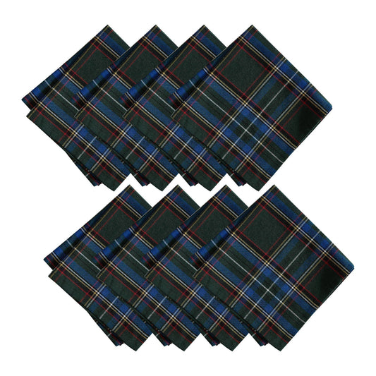 Stowe Tartan Holiday Plaid Cotton Napkins, Set of 8 - 17x17 (Blue and Green)