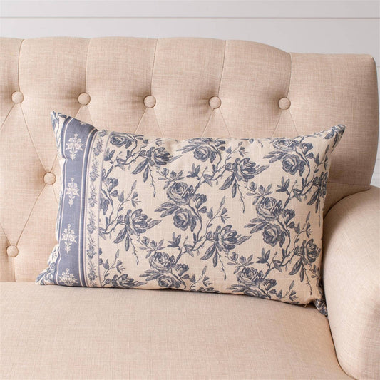French Blue Floral Lumbar Pillow 14x22
