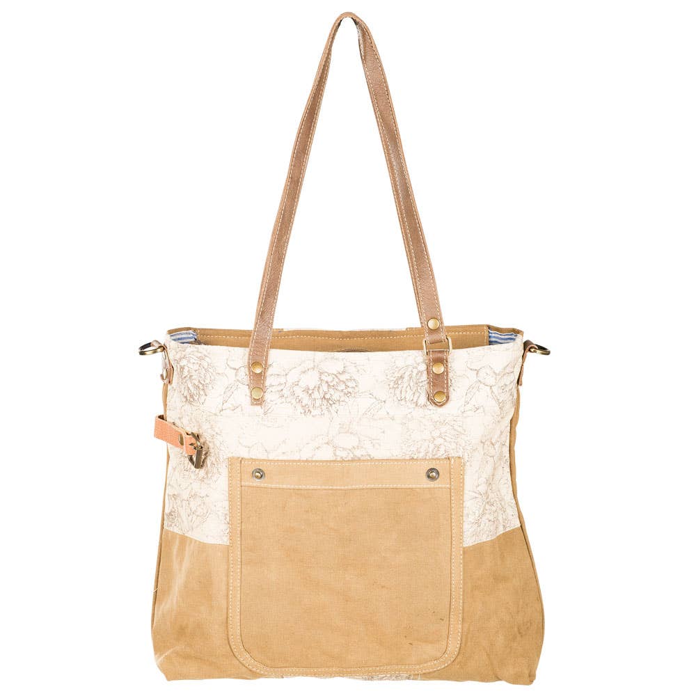 Cinnamon Floral Tote With Front Pocket