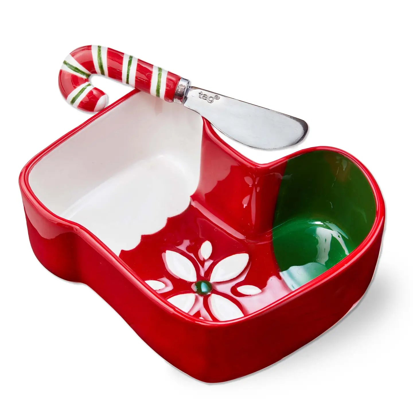 Christmas Stocking Bowl & Candy Cane Spreader (Set of 2)