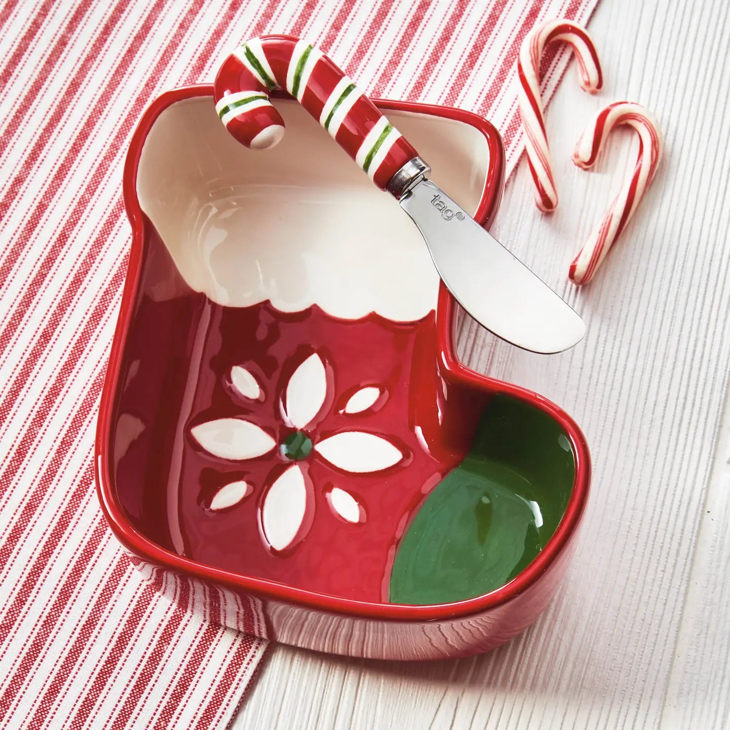 Christmas Stocking Bowl & Candy Cane Spreader (Set of 2)