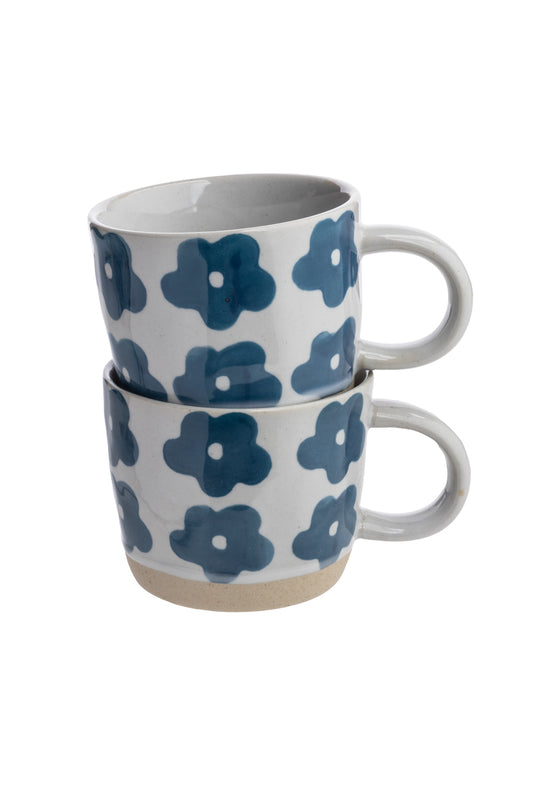Navy and White Flower Mug