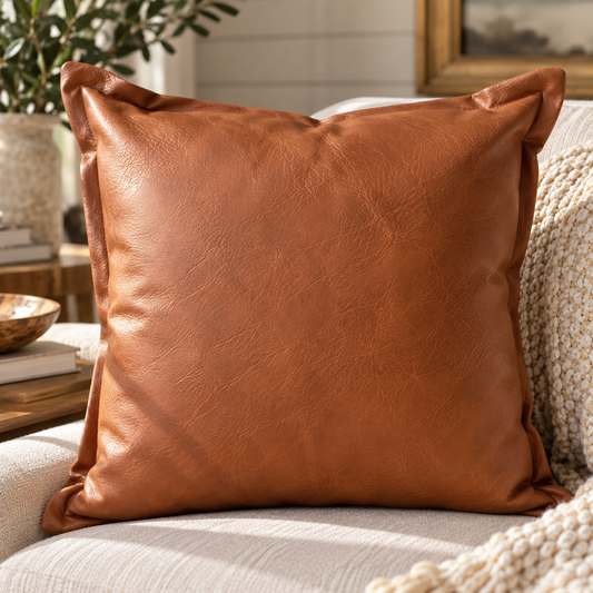 Caramel Leather Throw Pillow – 20" x 20"