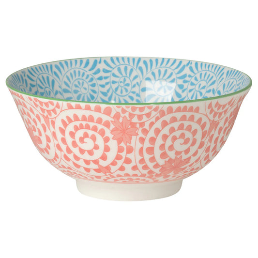 Orange and Blue Swirls Stamped  Bowl 6 inch