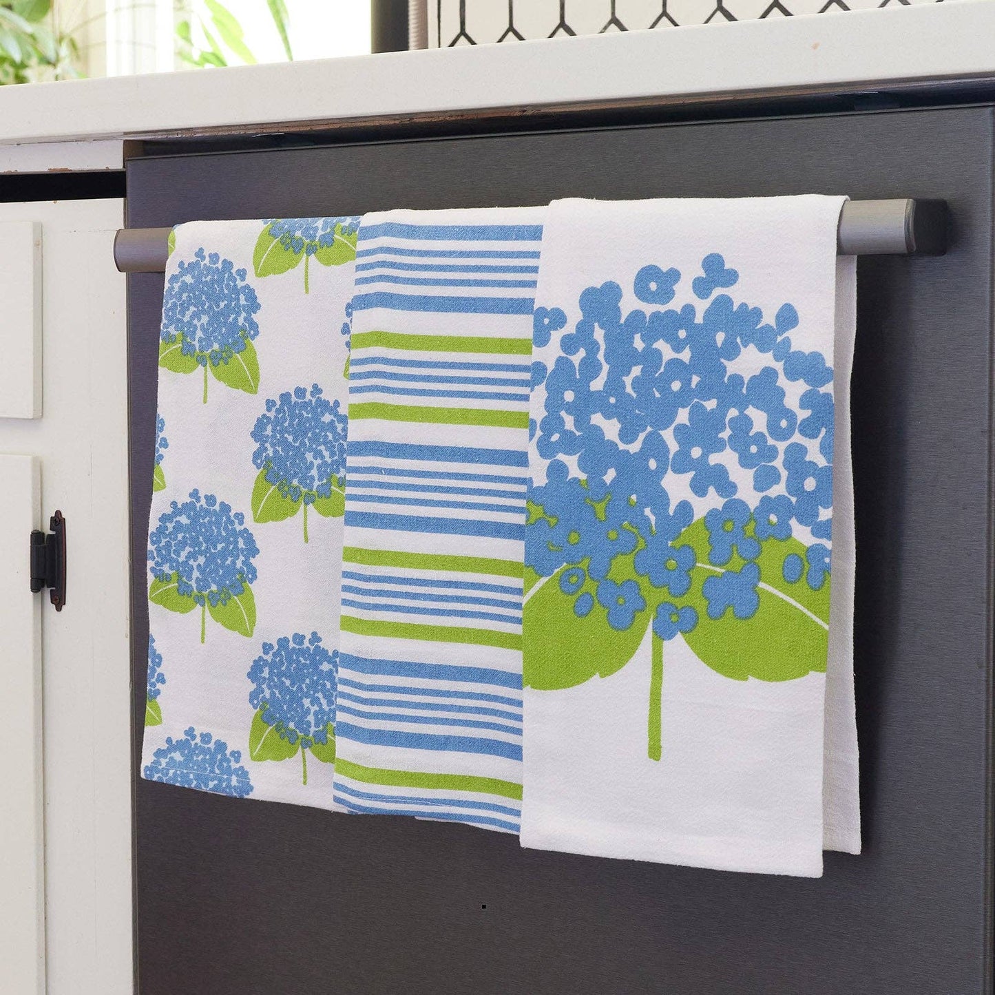 Hydrangea Cotton Kitchen Towels, Set of 3