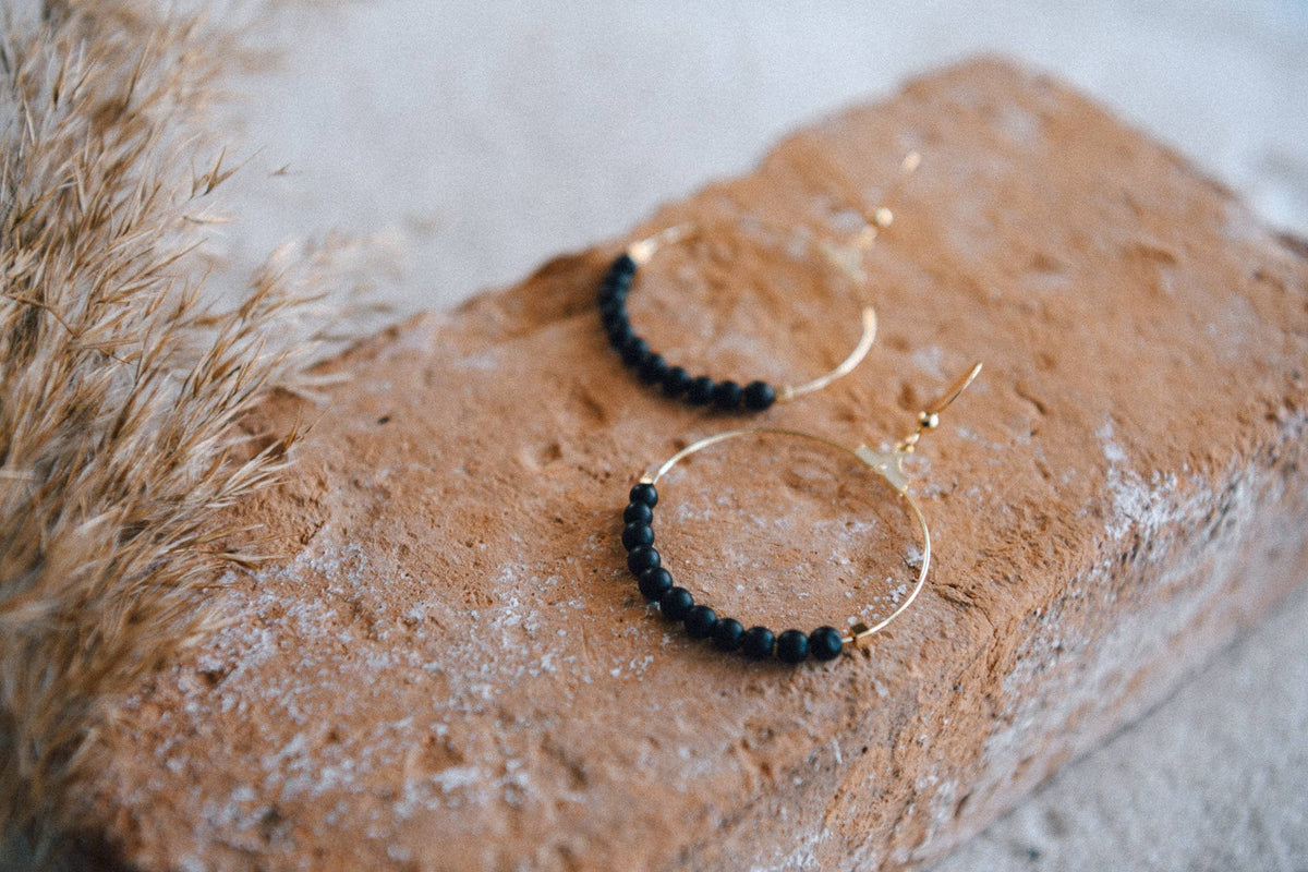 Gemstone and Gold-Plated Hoop Earrings
