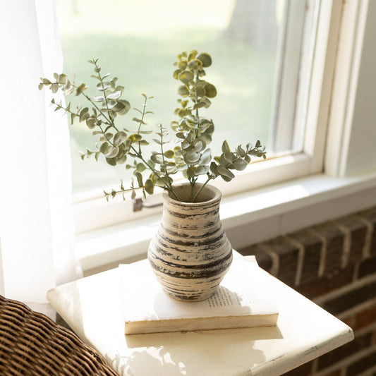 Gideon Distressed Ribbed Bud Vase Cream Terracotta