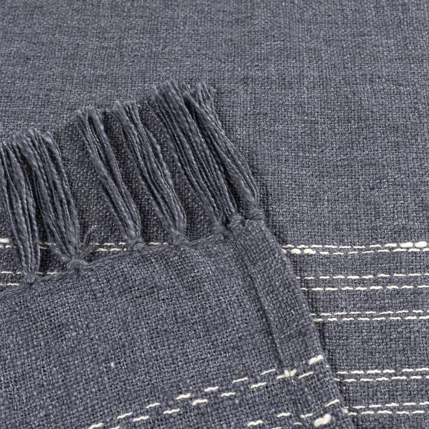 Farmhouse Blue/Ivory Plaid Cotton Blend Throw Blanket
