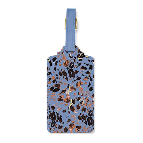 Vegan Leather Luggage Tag-Blue Loepard