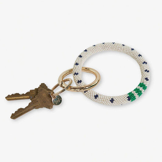 Chloe Polka Dots Beaded Key Ring Bracelet Navy and Green