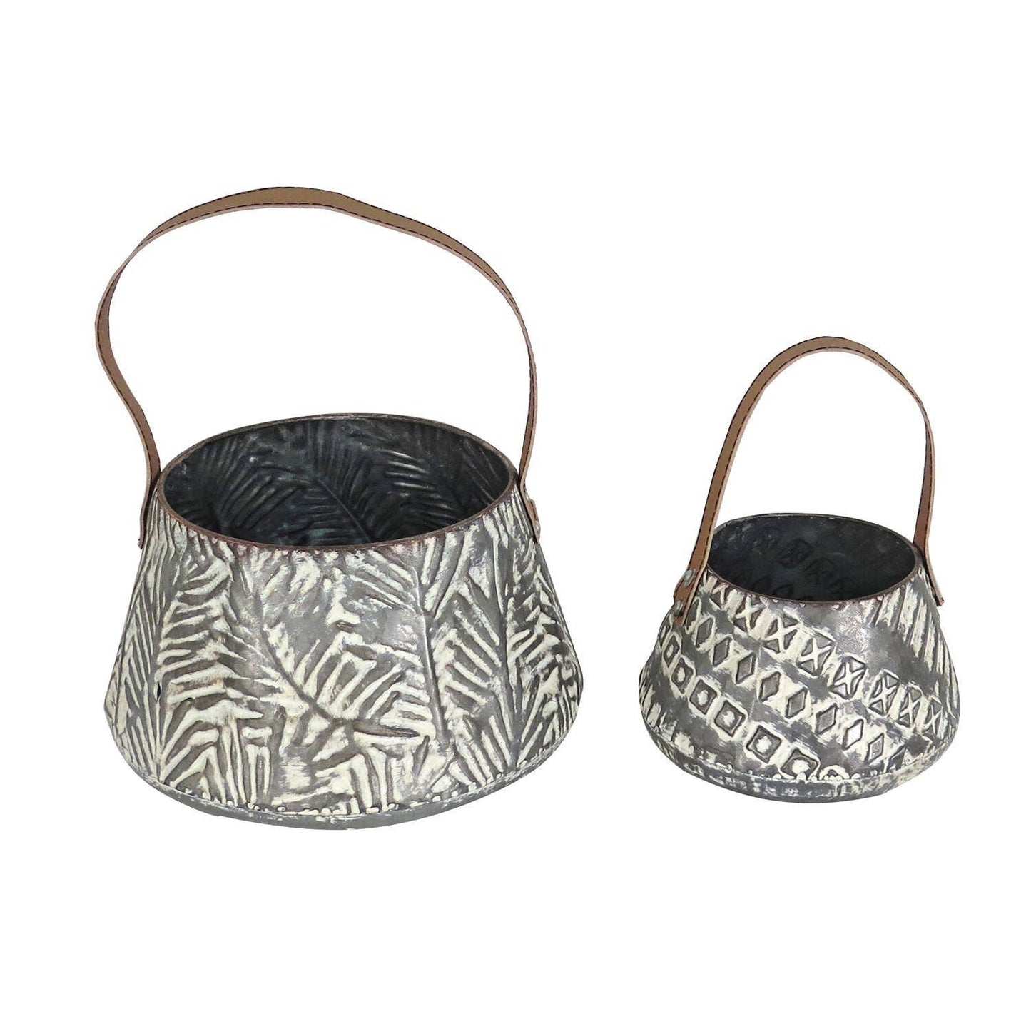 Langford Rustic Metal Storage Basket with Leather Handle